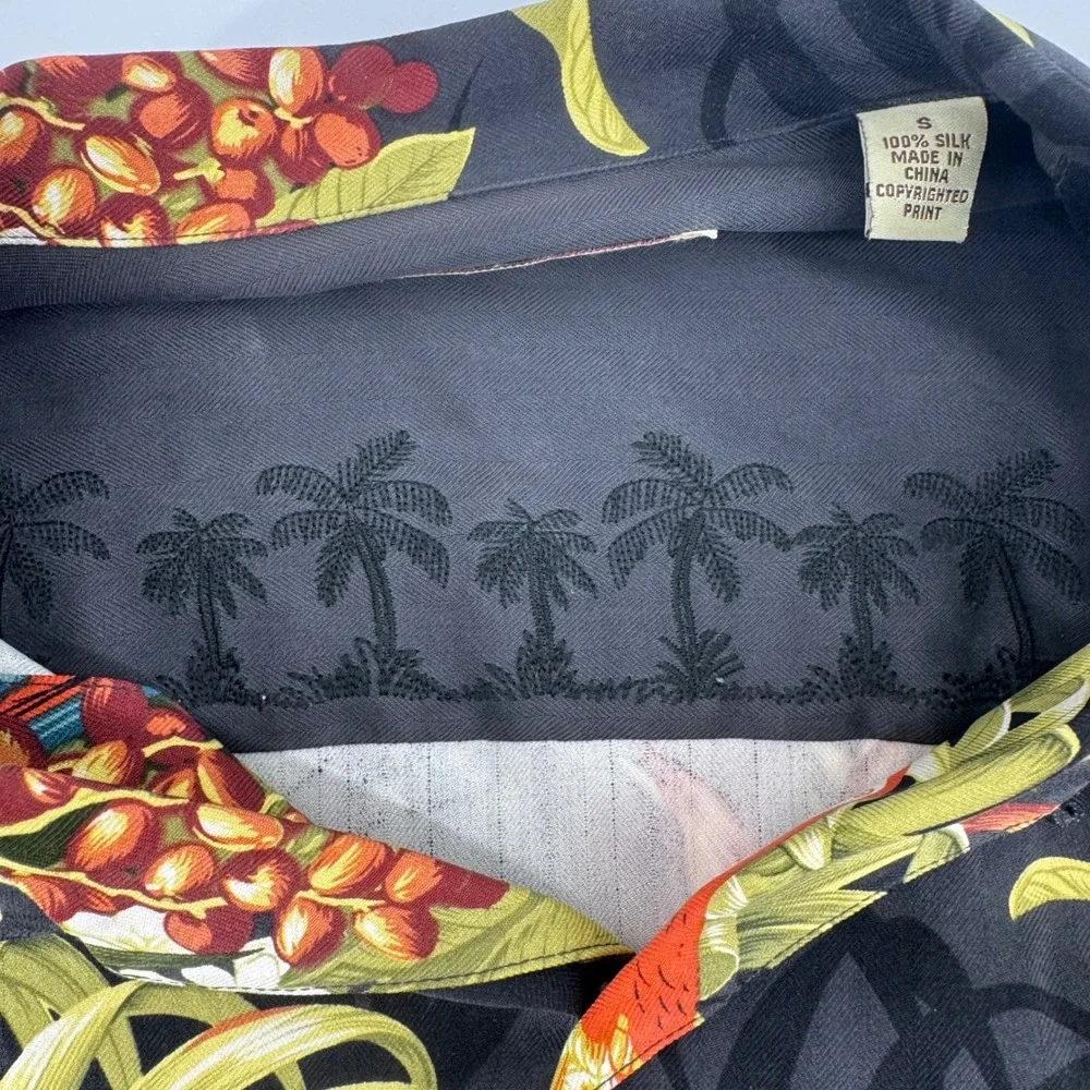 Tommy Bahama Mens S Silk Parrot Tropical Floral Camp Shirt Black Short Sleeve